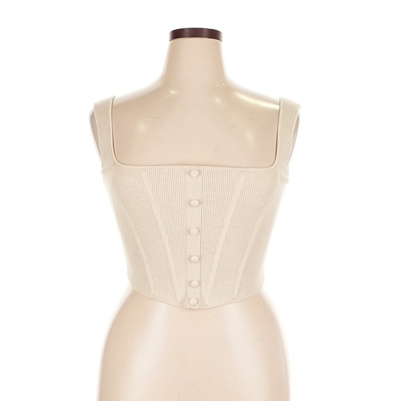 GUIZIO Danielle GUIZIO Cream Tan Knit Ribbed Button-Front Corset Top Zip Back XL - Picture 2 of 14